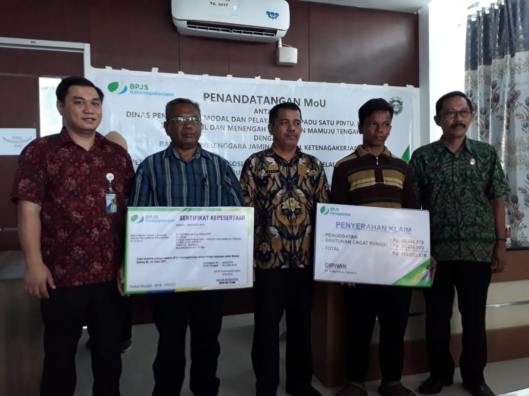 BPJS Ketenagakerjaan Sulbar Teken MoU dengan Dinas PTSP Koperasi UMKM Mateng