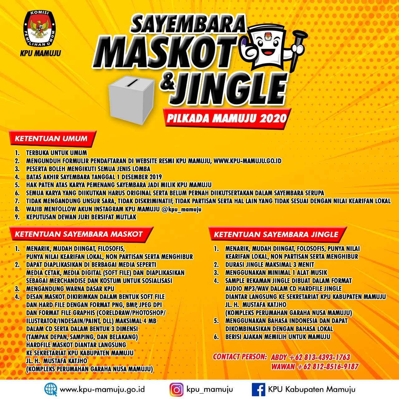 Sayembara Jingle dan Maskot Pilkada Mamuju Sisakan Waktu Sepekan Lagi. Buruan Daftar !