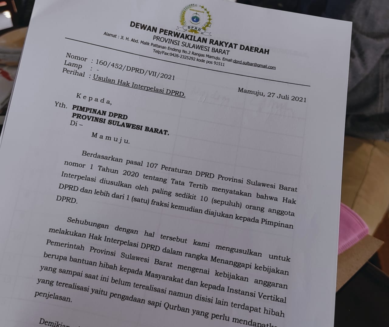 Hak Interpelasi DPRD Penuhi Syarat, Sidang Akan Segera Digelar