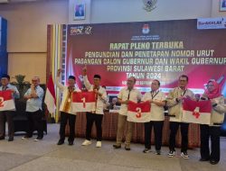 KPU Sulbar Tetapkan Nomor Urut Empat Pasangan Calon Gubernur dan Wakil Gubernur 2024