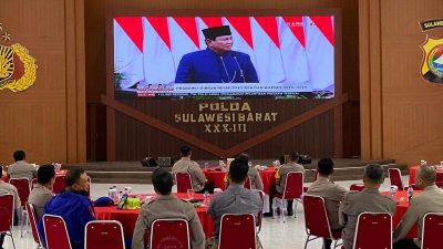 Kapolda Sulbar Beserta Pejabat Utamanya Gelar Nobar Pelantikan Presiden dan Wakil Presiden RI