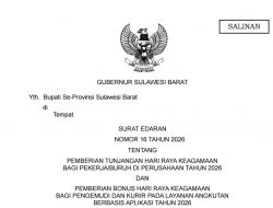 Pemprov Sulbar Terbitkan Surat Edaran Pemberian THR dan BHR