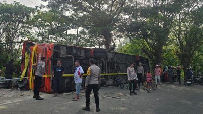 Polsek Kota Mamuju Evakuasi 21 Korban Kecelakaan Bus Neo Trans